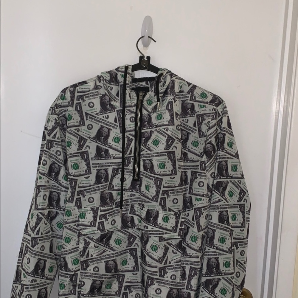 money printed zip up windbreaker
